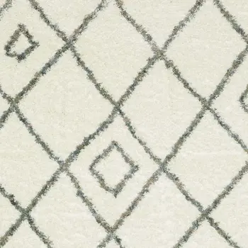7' X 10' Ivory Gray And Tan Diamond Shag Area Rug With Fringe