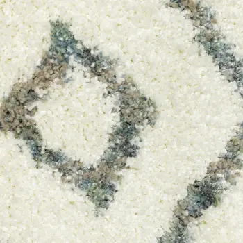8' X 11' Ivory Gray And Tan Diamond Shag Area Rug With Fringe