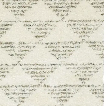 4' X 5' Ivory And Green Geometric Shag Area Rug With Fringe