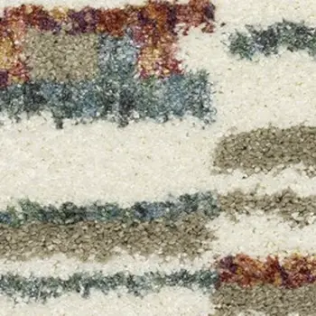 7' X 10' Tan Gray And Ivory Abstract Shag Distressed Area Rug With Fringe