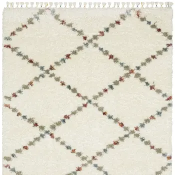5' X 8' Gray Ivory And Tan Diamond Shag Area Rug With Fringe