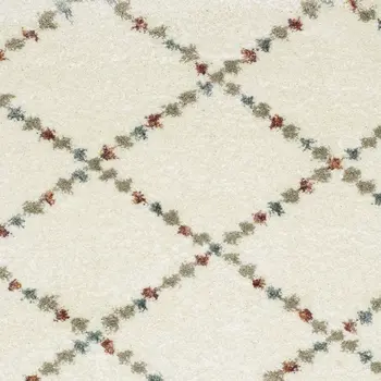 10' X 13' Ivory Tan And Gray Diamond Shag Area Rug With Fringe