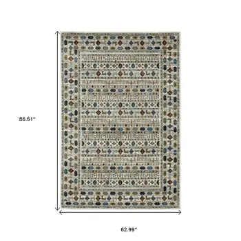5' X 7' Ivory Tan And Gray Tribal Area Rug
