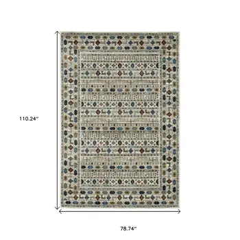7' X 9' Ivory Tan And Gray Tribal Area Rug