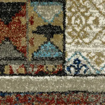 4' X 6' Brown Tan And Blue Patchwork Area Rug