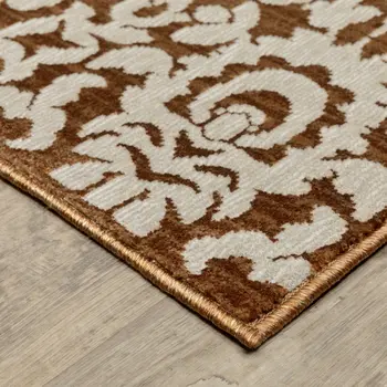 7' X 10' Rust And Beige Oriental Area Rug