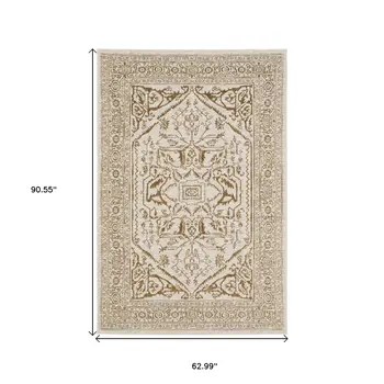 5' X 8' Ivory And Gold Oriental Area Rug