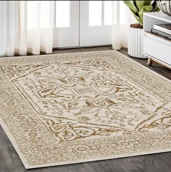 5' X 8' Ivory And Gold Oriental Area Rug