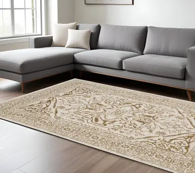 10' X 13' Ivory And Gold Oriental Area Rug