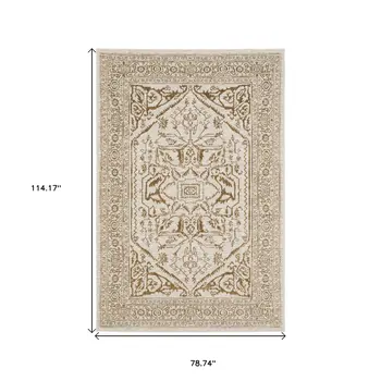 7' X 10' Ivory And Gold Oriental Area Rug