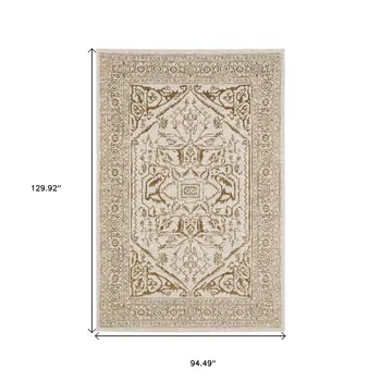 8' X 11' Ivory And Gold Oriental Area Rug