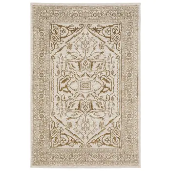 8' X 11' Ivory And Gold Oriental Area Rug