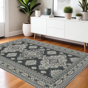 4' X 6' Blue And Gray Medallion Area Rug