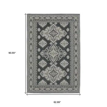 5' X 8' Blue And Gray Medallion Area Rug