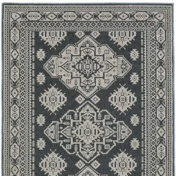 5' X 8' Blue And Gray Medallion Area Rug