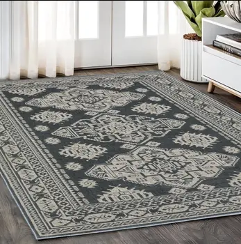 5' X 8' Blue And Gray Medallion Area Rug