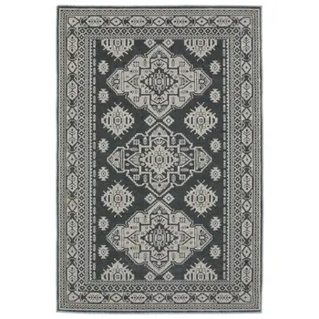 5' X 8' Blue And Gray Medallion Area Rug