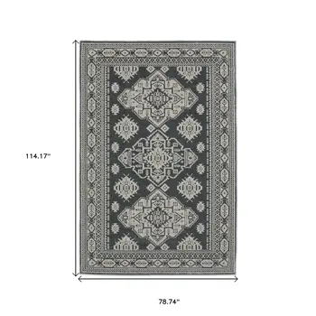 7' X 10' Blue And Gray Medallion Area Rug