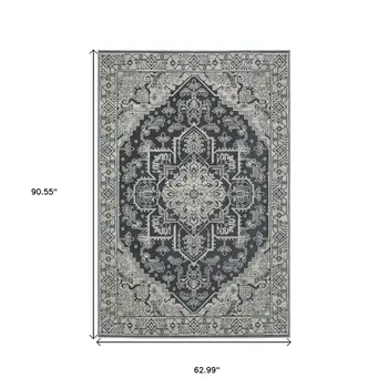 5' X 8' Blue And Gray Oriental Area Rug