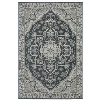 5' X 8' Blue And Gray Oriental Area Rug