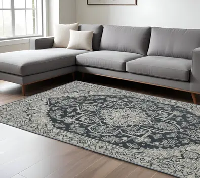 10' X 13' Blue And Gray Oriental Area Rug