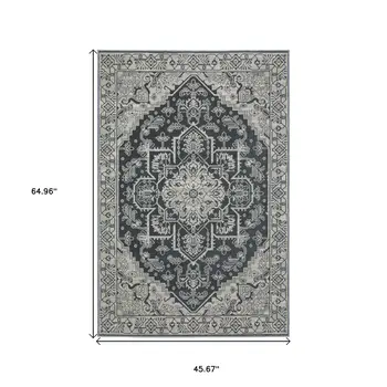 4' X 6' Blue And Gray Oriental Area Rug