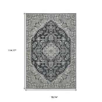 7' X 10' Blue And Gray Oriental Area Rug