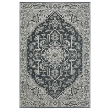 7' X 10' Blue And Gray Oriental Area Rug