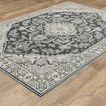 7' X 10' Blue And Gray Oriental Area Rug