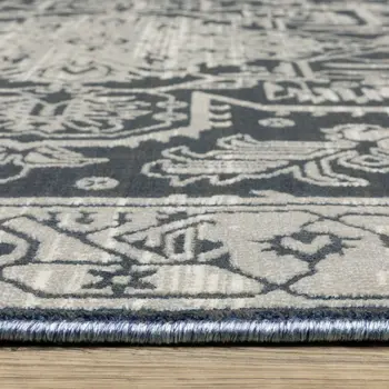 7' X 10' Blue And Gray Oriental Area Rug