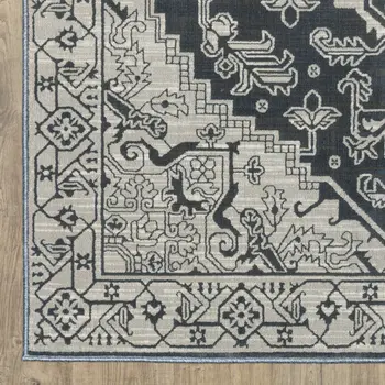 7' X 10' Blue And Gray Oriental Area Rug