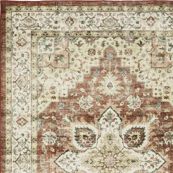 4' X 6' Red And Ivory Oriental Distressed Area Rug