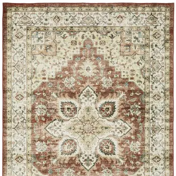 4' X 6' Red And Ivory Oriental Distressed Area Rug