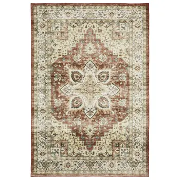 8' X 10' Red And Ivory Oriental Distressed Area Rug
