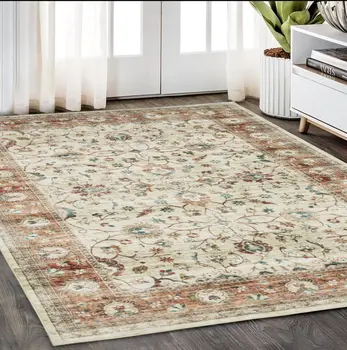 5' X 7' Ivory And Rust Oriental Distressed Area Rug