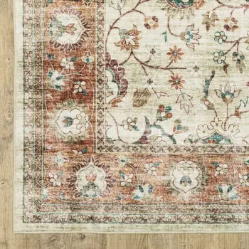 5' X 7' Ivory And Rust Oriental Distressed Area Rug