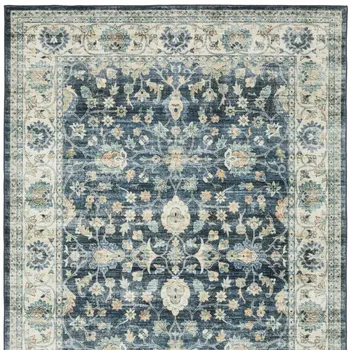 5' X 7' Blue And Ivory Oriental Distressed Area Rug