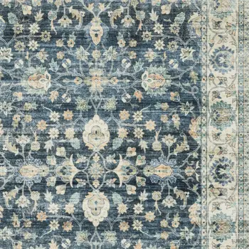8' X 10' Blue And Ivory Oriental Distressed Area Rug