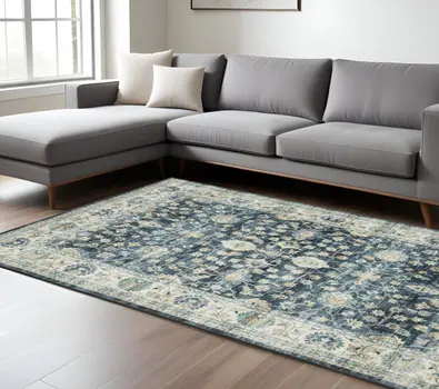 8' X 10' Blue And Ivory Oriental Distressed Area Rug