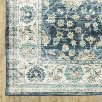 8' X 10' Blue And Ivory Oriental Distressed Area Rug
