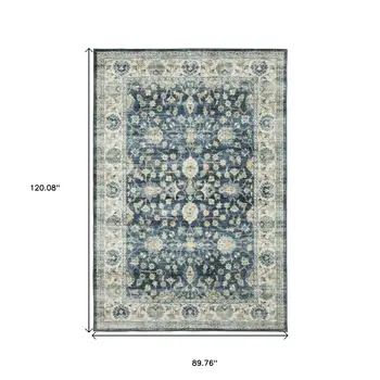 8' X 10' Blue And Ivory Oriental Distressed Area Rug