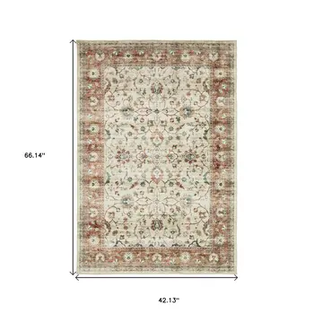 4' X 6' Ivory And Rust Oriental Distressed Area Rug