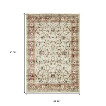 8' X 10' Ivory And Rust Oriental Distressed Area Rug