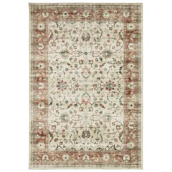 8' X 10' Ivory And Rust Oriental Distressed Area Rug