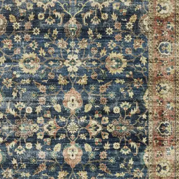4' X 6' Blue And Rust Oriental Distressed Area Rug