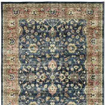 5' X 7' Blue And Rust Oriental Distressed Area Rug