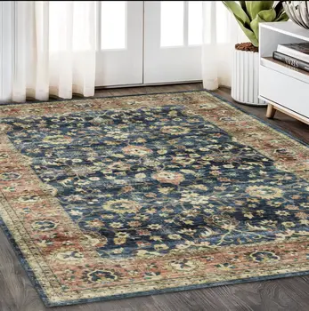 5' X 7' Blue And Rust Oriental Distressed Area Rug