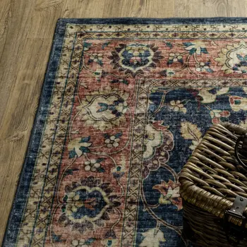 5' X 7' Blue And Rust Oriental Distressed Area Rug