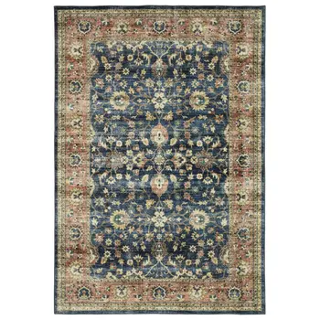 8' X 10' Blue And Rust Oriental Distressed Area Rug