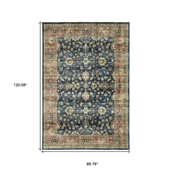 8' X 10' Blue And Rust Oriental Distressed Area Rug
